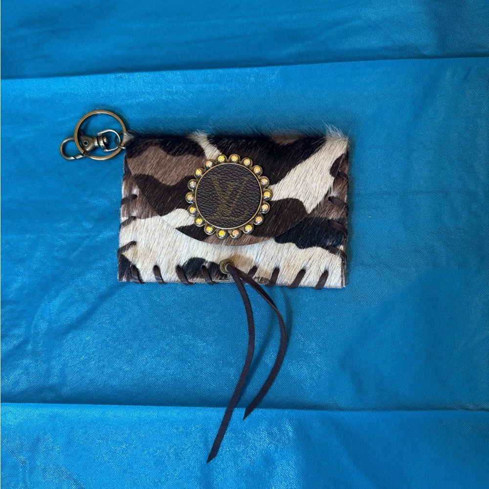 Haircalf Leopard Print Key Pouch with Studded Medallion